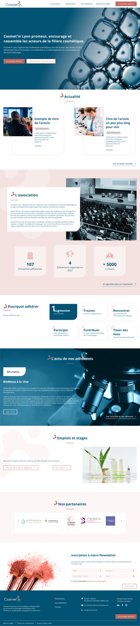 Maquette de la page d'accueil du nouveau site web